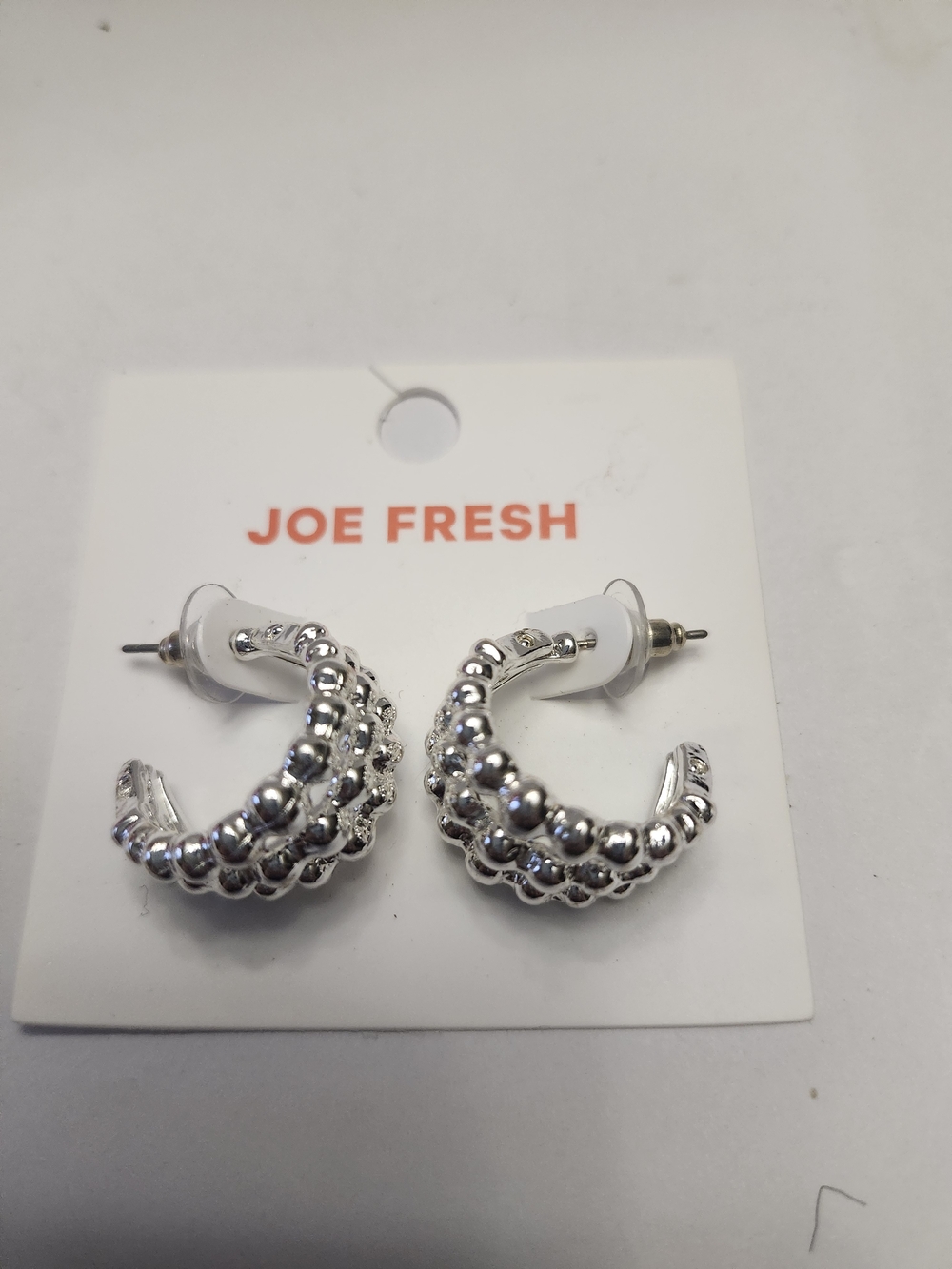 Joe Fresh Silver Textured Beaded Mini Hoops